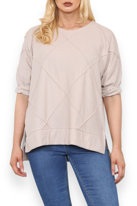 INSIDE-OUT STITCH DETAIL TOP STONE