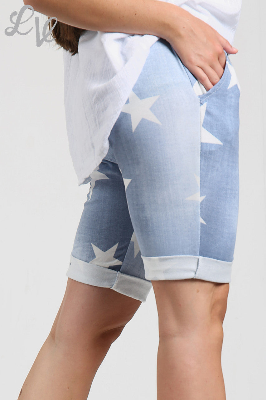 Ladies Plus Size Stars Print Shorts Denim - Unit Price £6.50