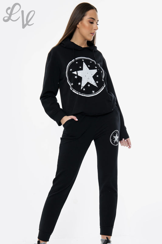 Ladies Star Graphic Lounge Set Black Unit Price £12.99