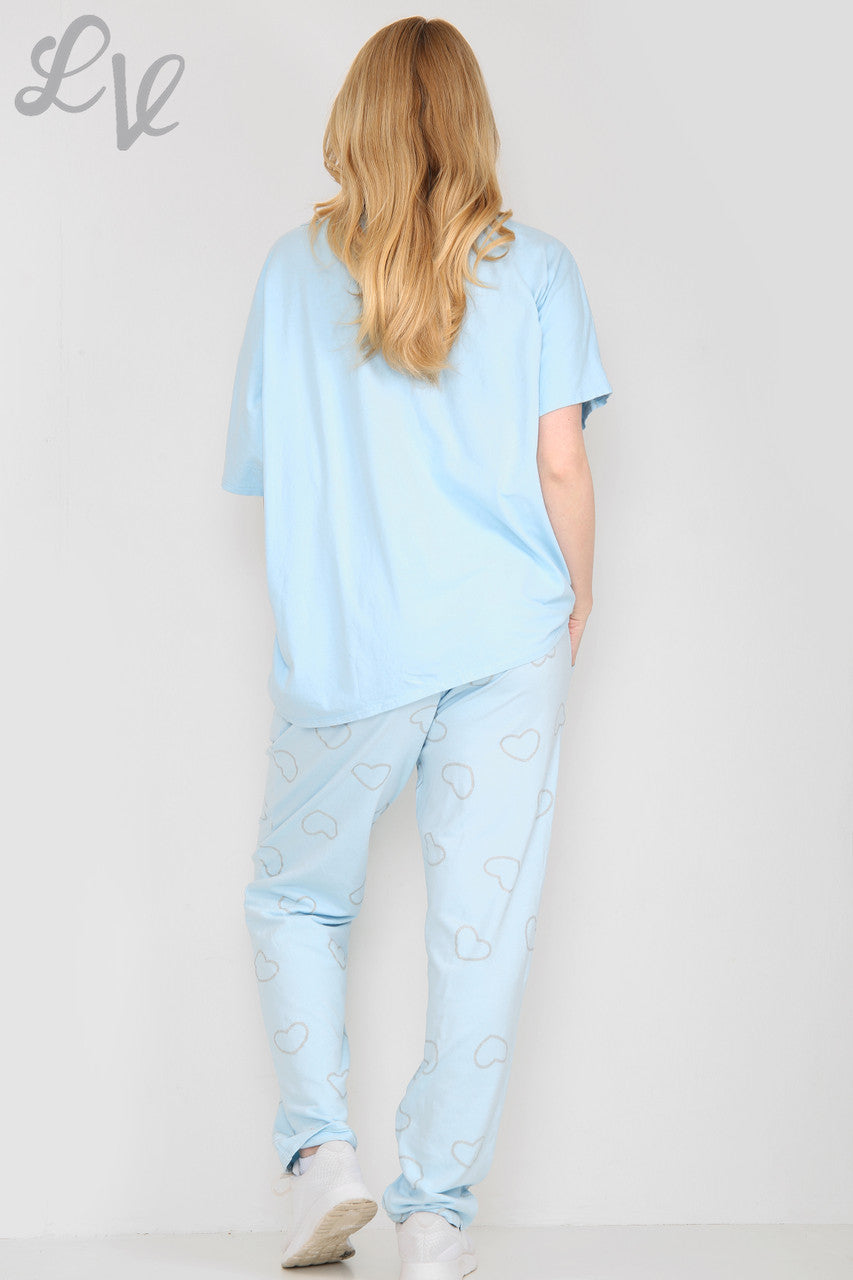 Dames Loungewear Set met Glitter Hartprint Lichtblauw Stukprijs WAS € 25,99 NU € 12,99