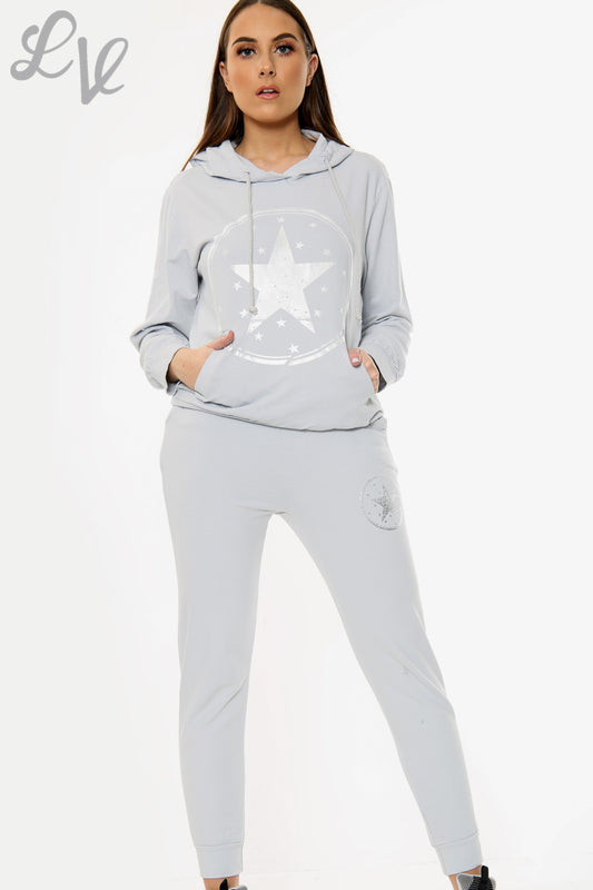 Ladies Star Graphic Lounge Set Silver Unit Price £12.99