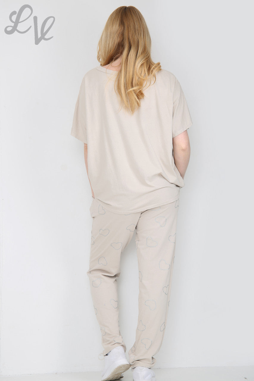 Dames Glitter Hartjesprint Loungewear Set Steen Stuksprijs WAS £25,99 NU £12,99