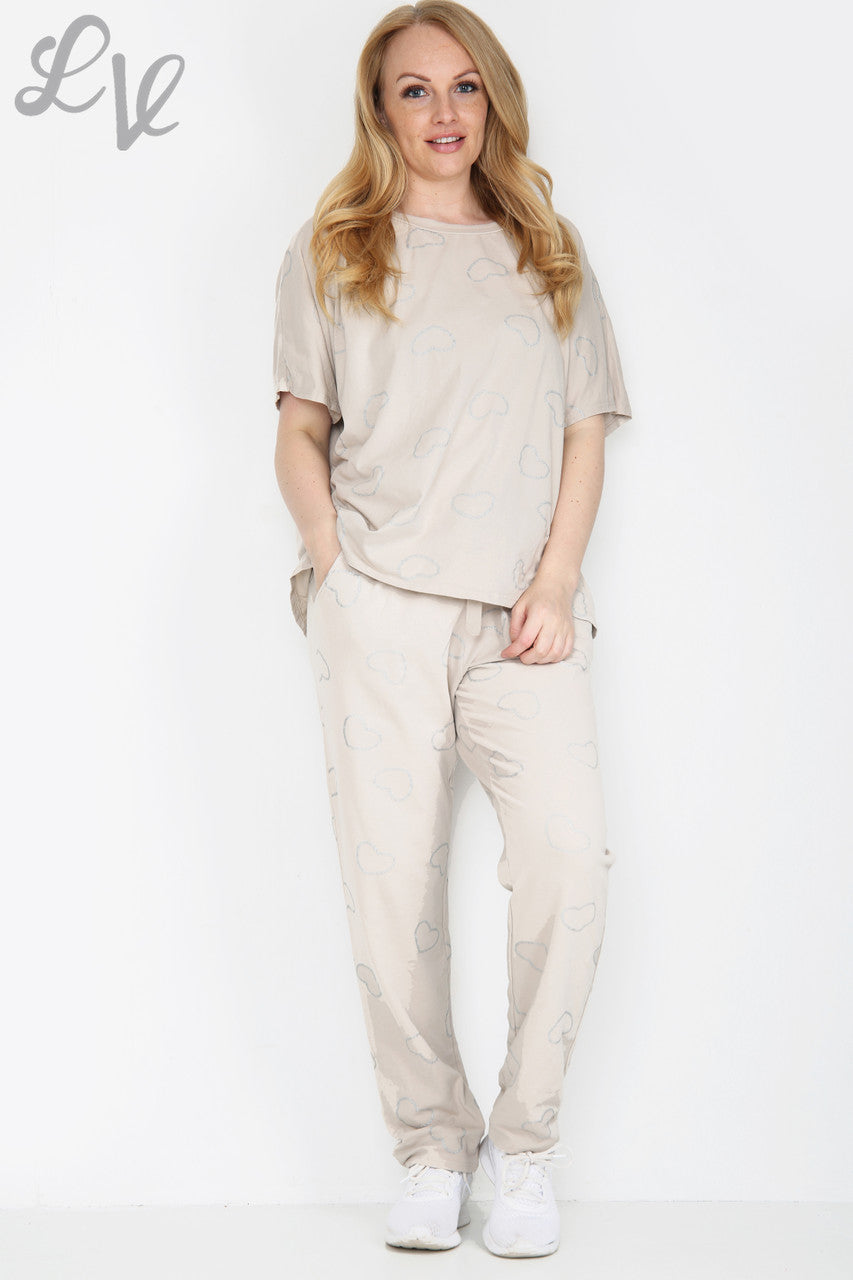 Dames Glitter Hartjesprint Loungewear Set Steen Stuksprijs WAS £25,99 NU £12,99