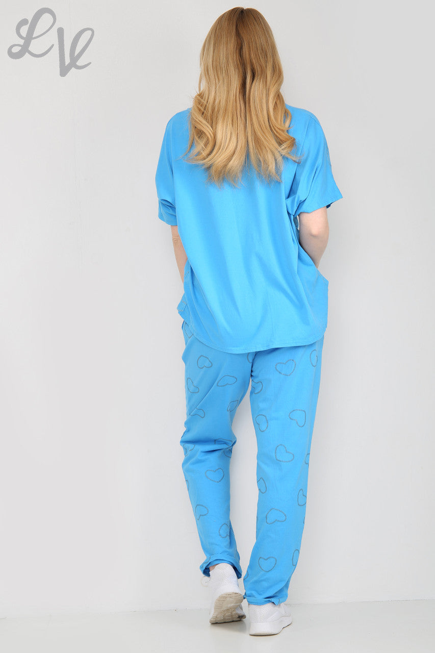 Dames Glitter Hartjesprint Loungewear Set Turkoois Prijs WAS €25,99 NU €12,99