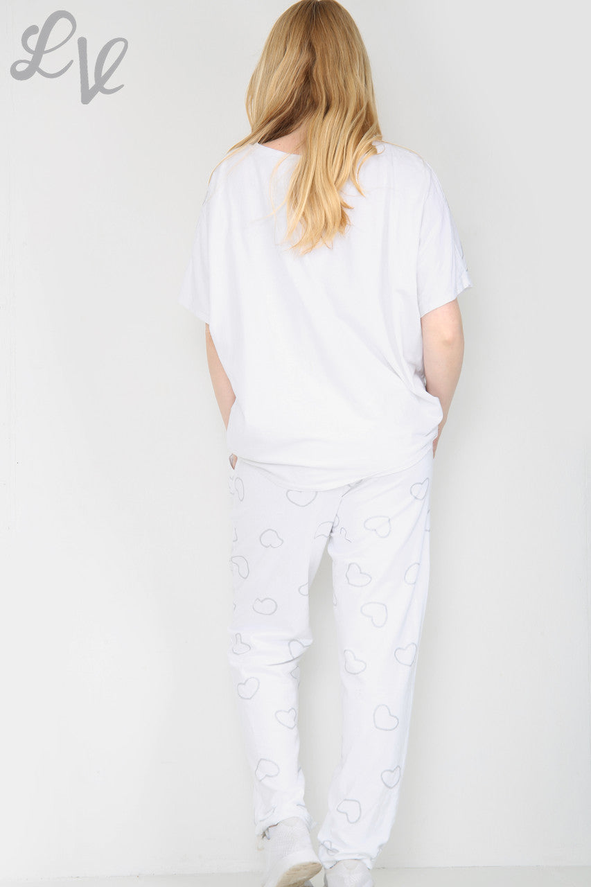Dames Glitter Hartprint Loungewear Set Wit Stukprijs €15,99