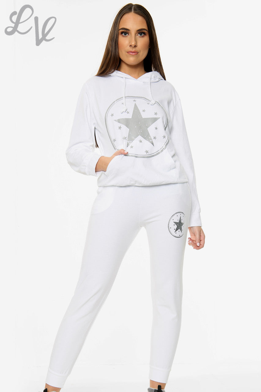 Dames Lounge Set met Sterrenprint Wit Stukprijs € 12,99
