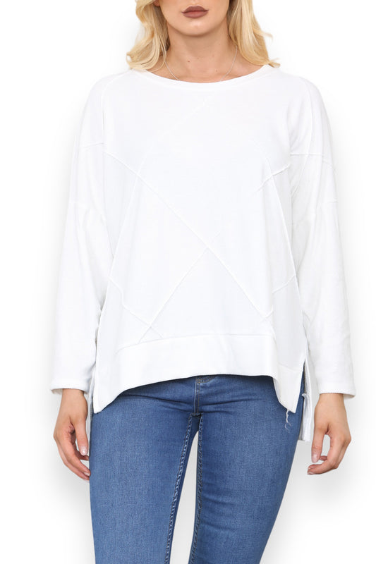 INSIDE-OUT STITCH DETAIL TOP WHITE