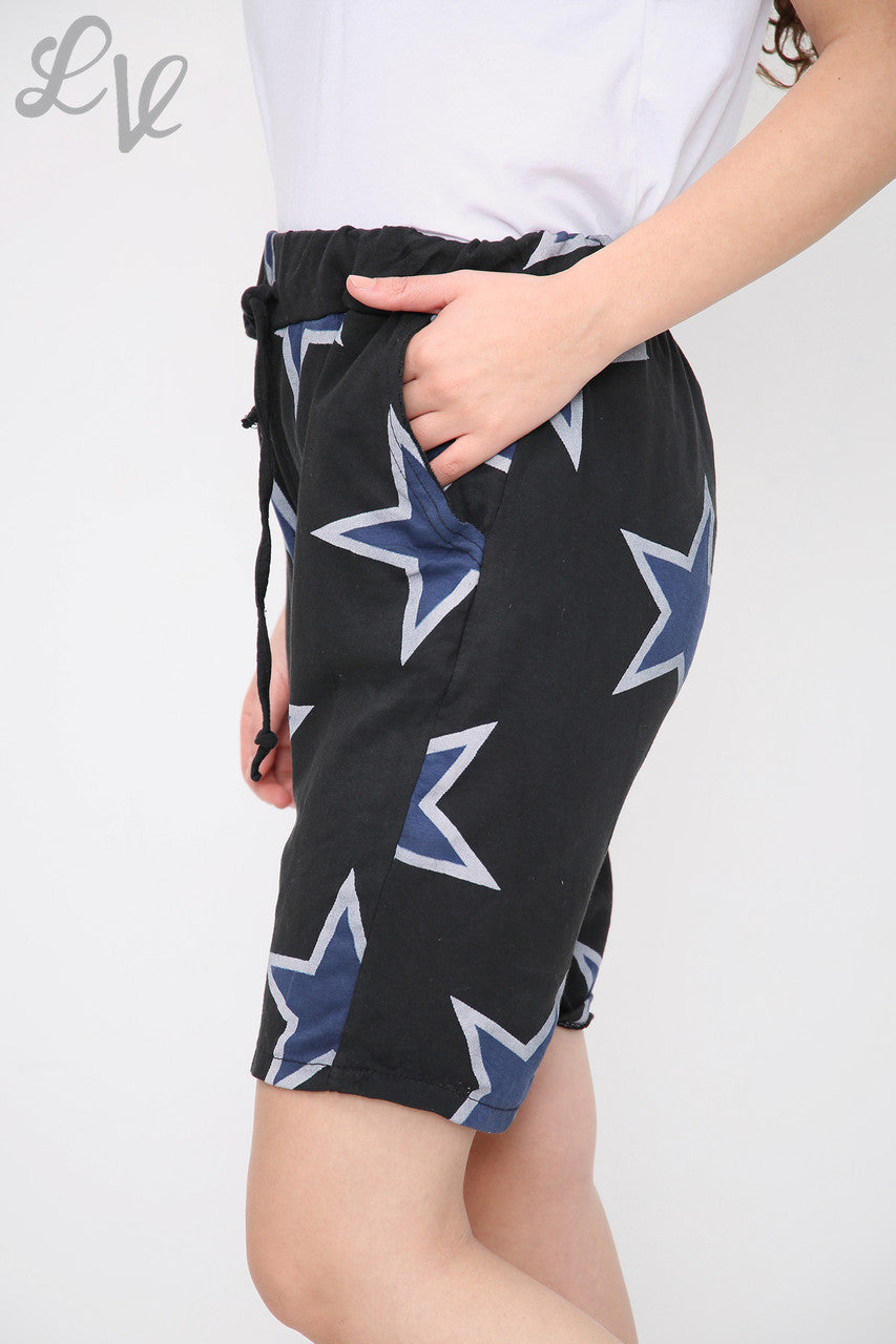 Dames Joggingbroek Shorts met Sterrenprint Zwart - Prijs per stuk € 4,99