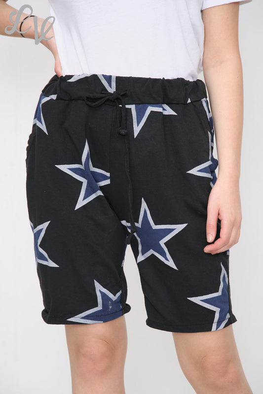 Dames Joggingbroek Shorts met Sterrenprint Zwart - Prijs per stuk € 4,99