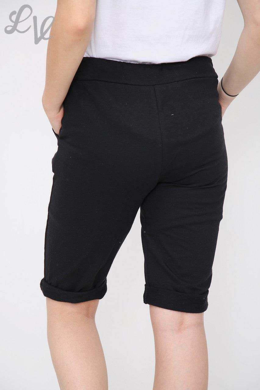 Dames Effen Joggingbroek Shorts met Trekkoord Zwart - Prijs per stuk €4,99