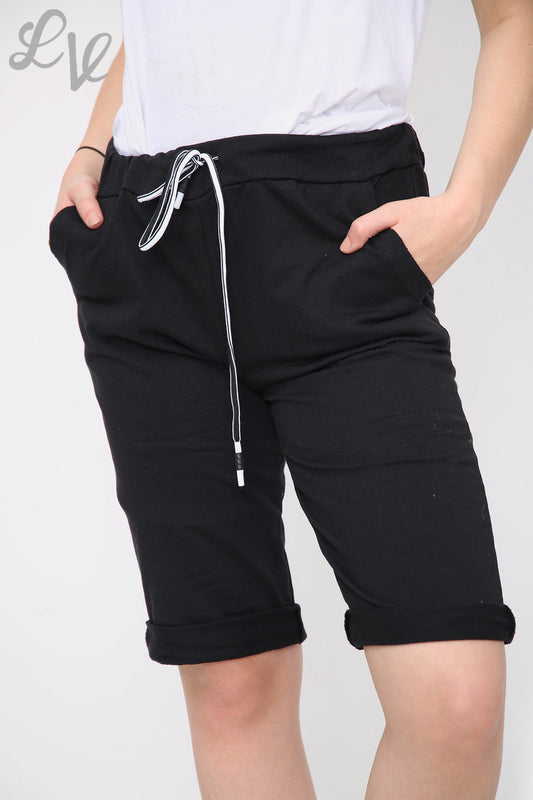 Dames Effen Joggingbroek Shorts met Trekkoord Zwart - Prijs per stuk €4,99