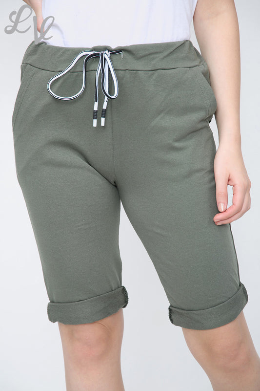 Dames Effen Joggingbroek Shorts met Trekkoord Kaki - Stukprijs £4,99