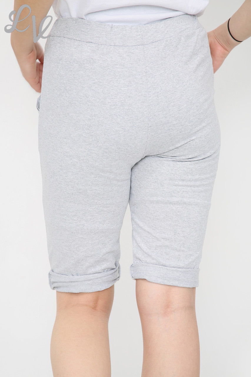 Dames Effen Joggingbroekshorts met Trekkoord Zilver - Eenheidsprijs €4,99