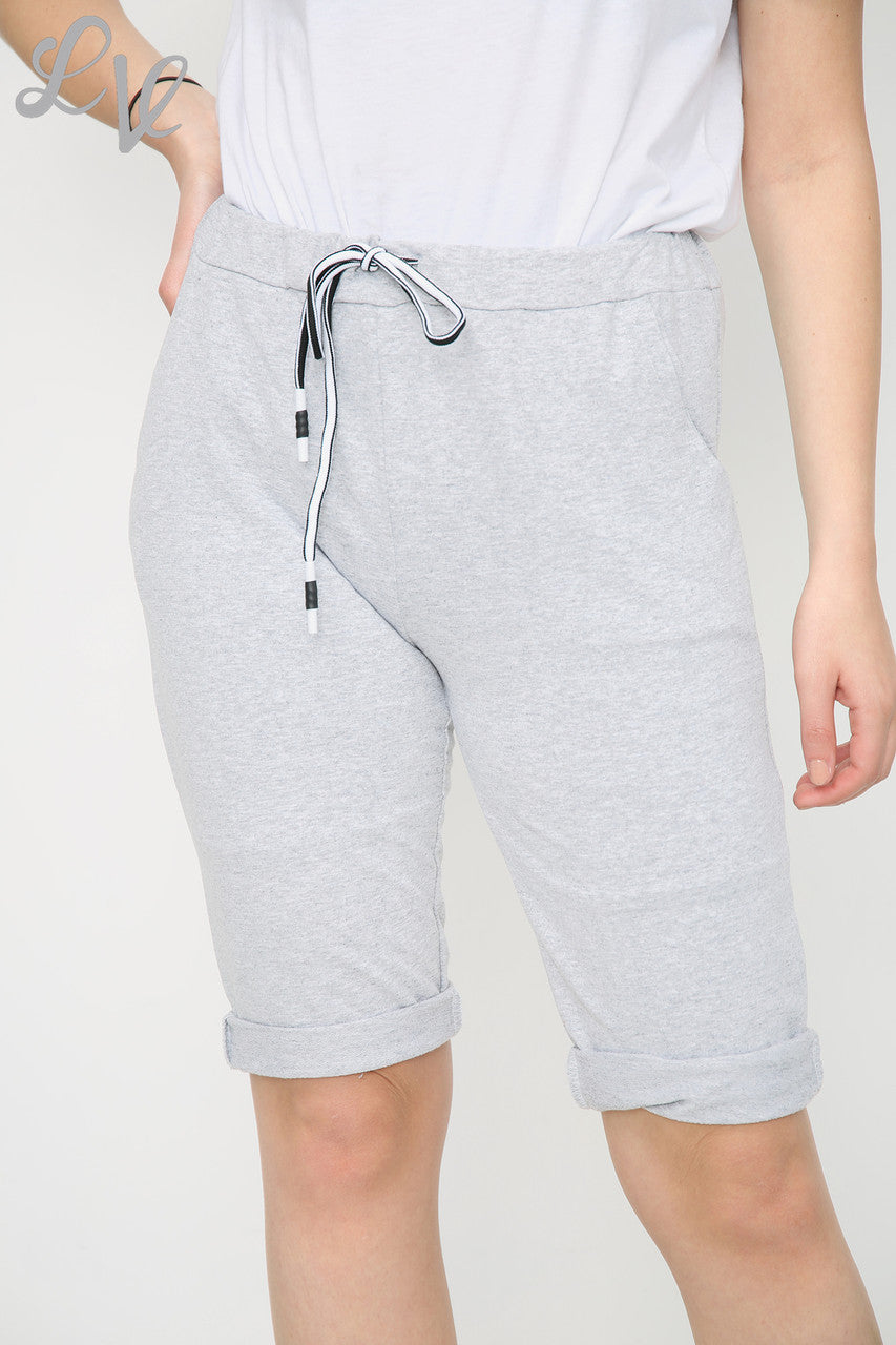 Dames Effen Joggingbroekshorts met Trekkoord Zilver - Eenheidsprijs €4,99