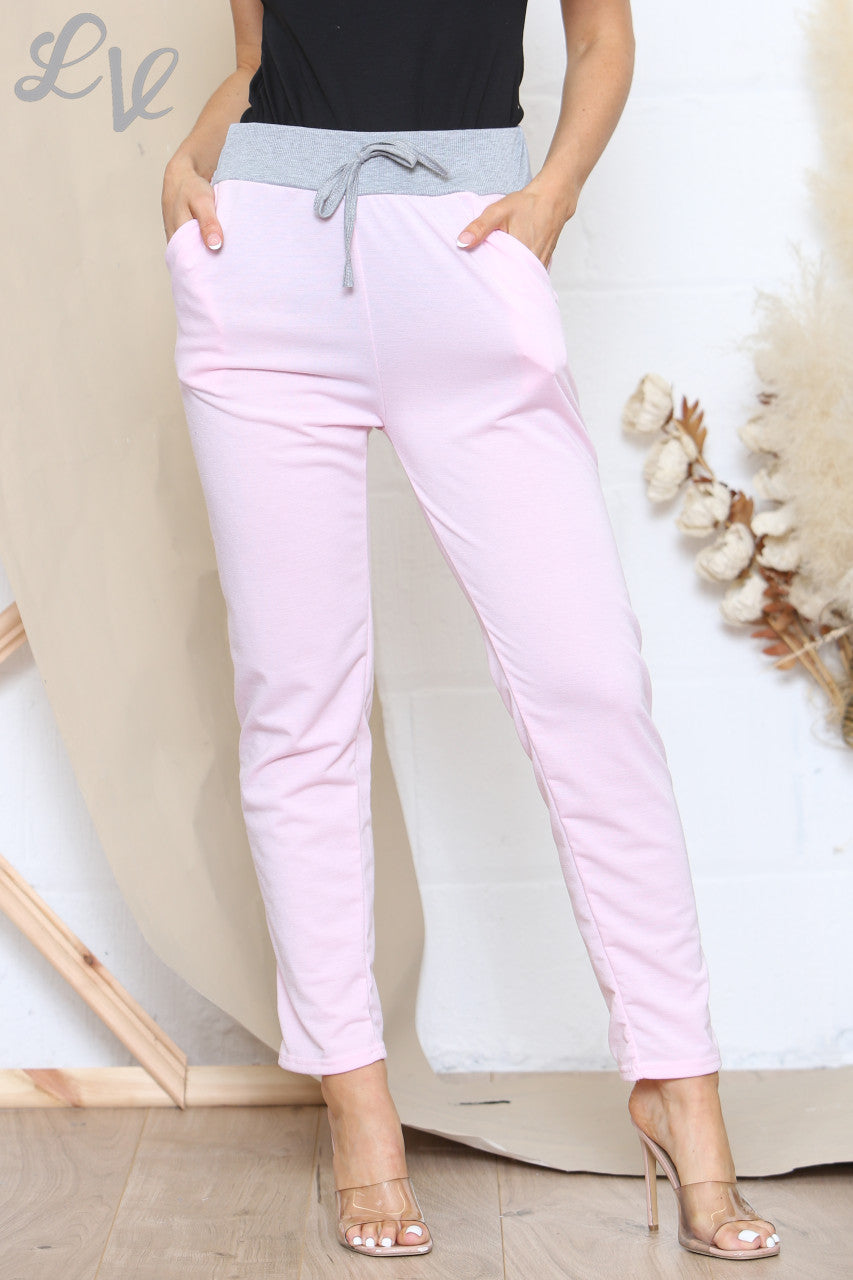 Dames Effen Joggingbroek Met Grijze Tailleband Oudroze