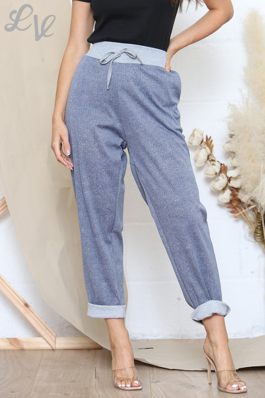 Dames Plus Size Effen Joggingbroek Met Grijze Tailleband Denim