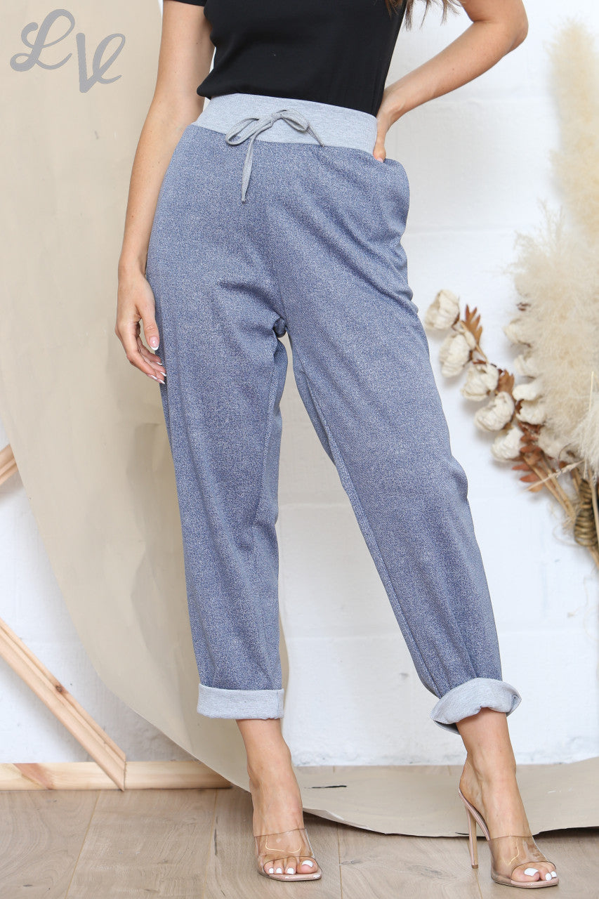 Ladies Plain Jogging Trousers With Grey Waistband Denim