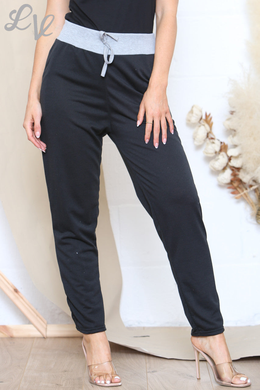 Dames effen joggingbroek grote maten met grijze tailleband zwart