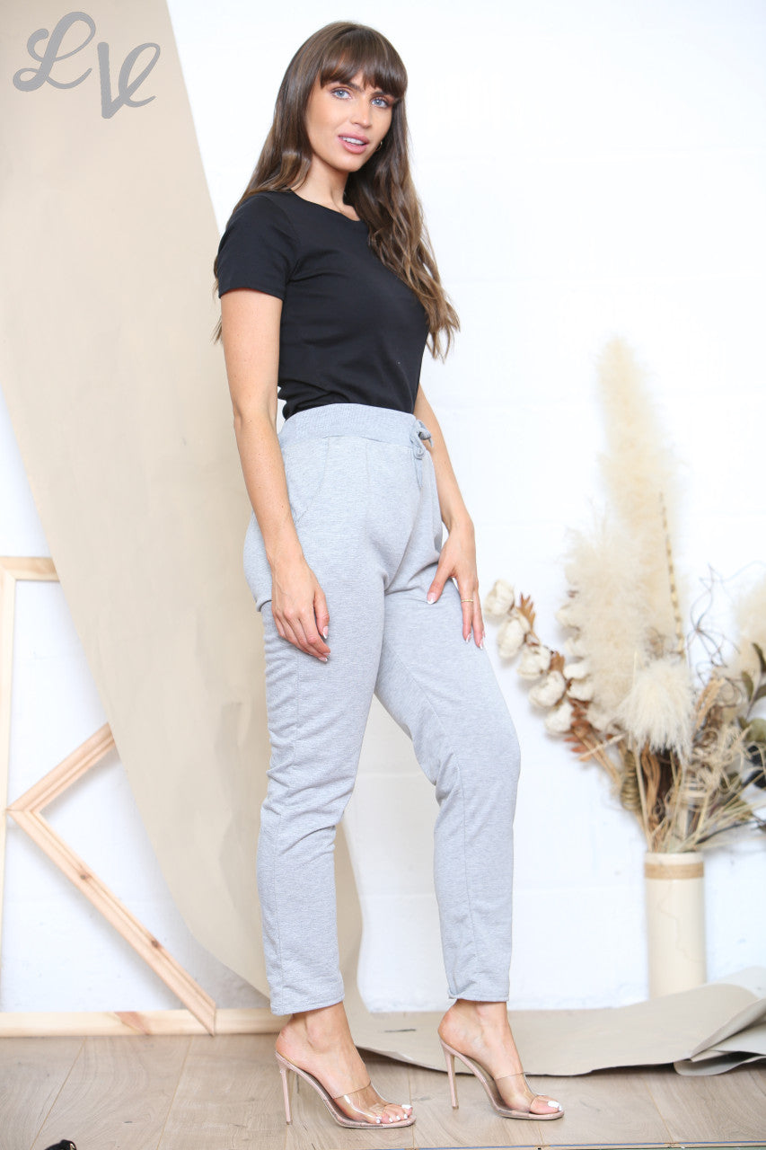 Ladies Plain Jogging Trousers With Grey Waistband Grey