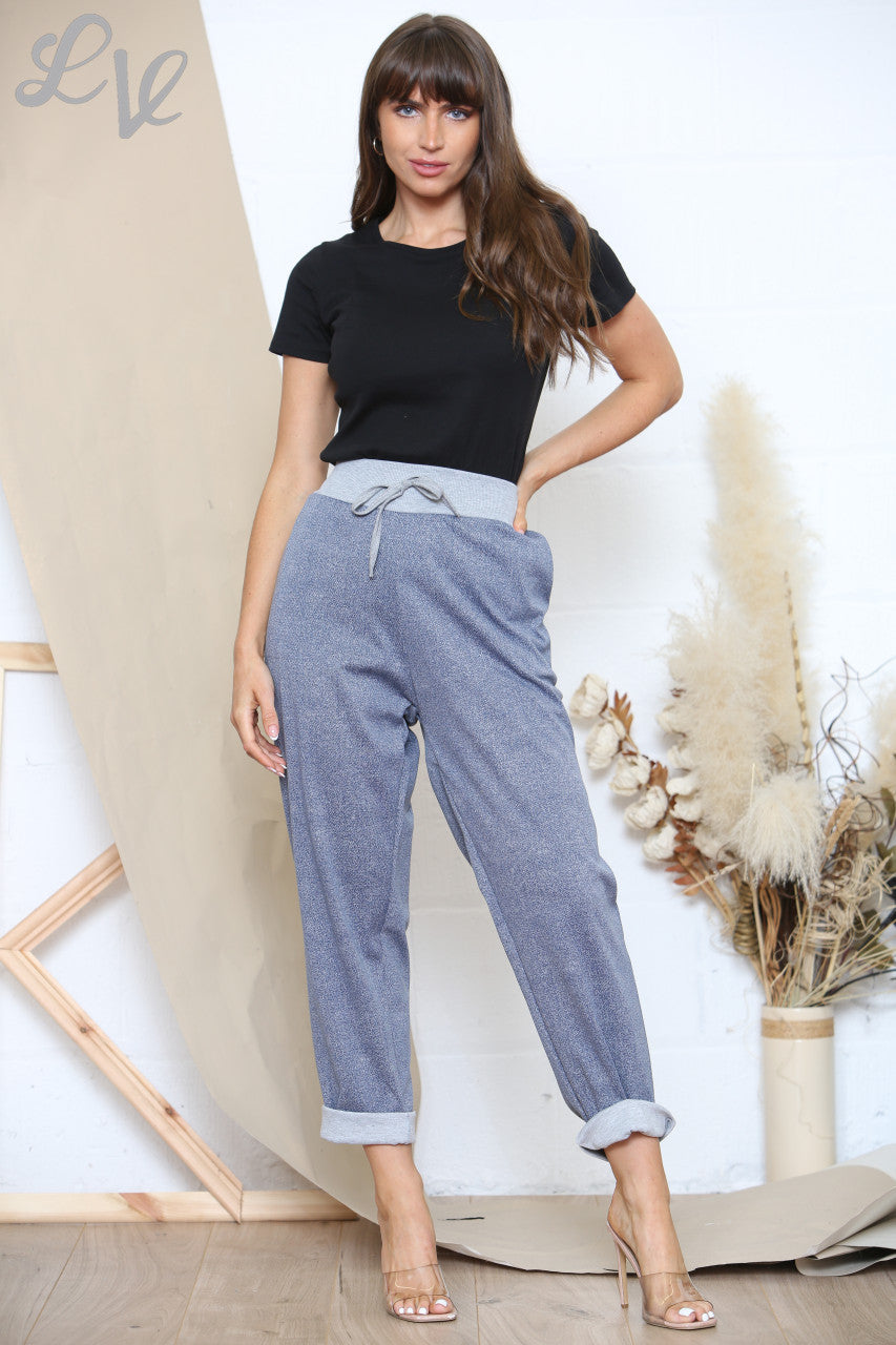 Ladies Plain Jogging Trousers With Grey Waistband Denim