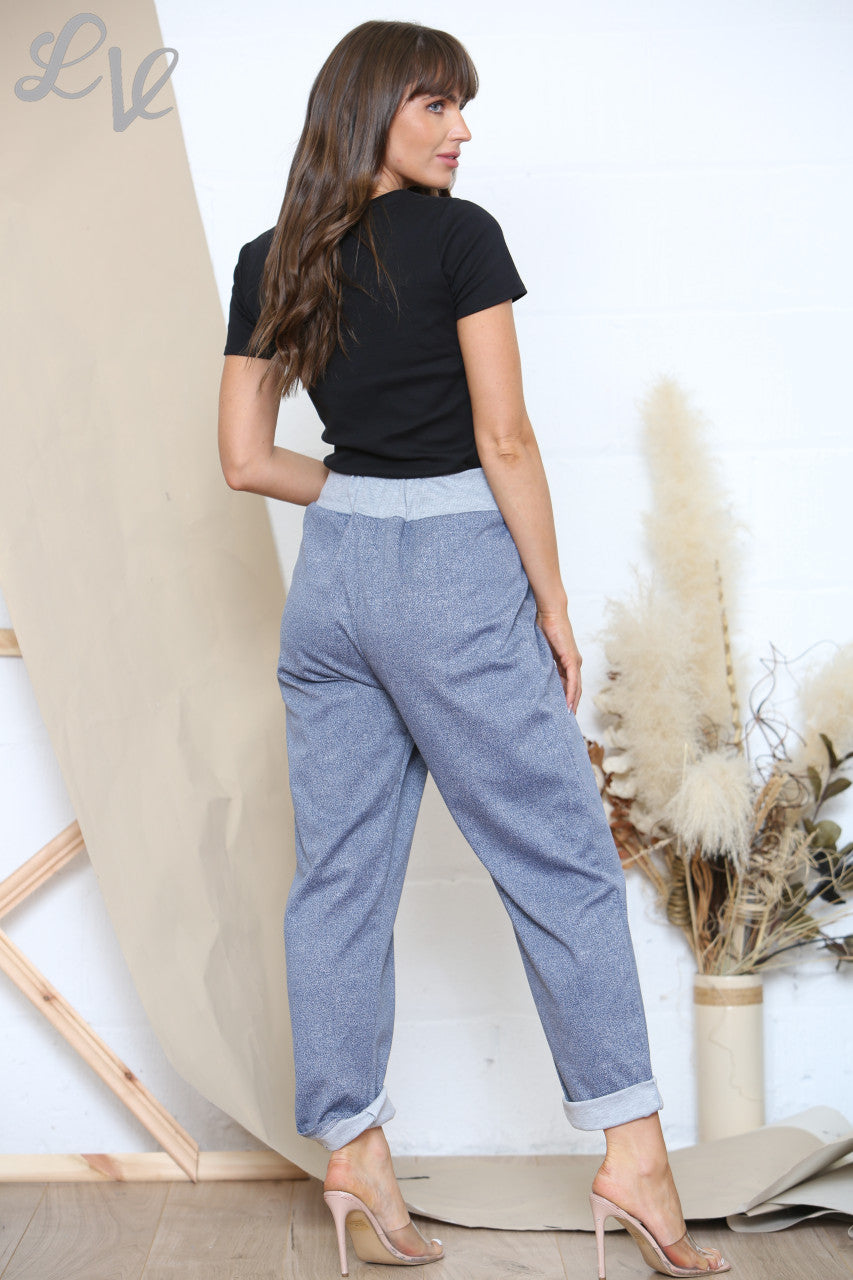 Ladies Plain Jogging Trousers With Grey Waistband Denim