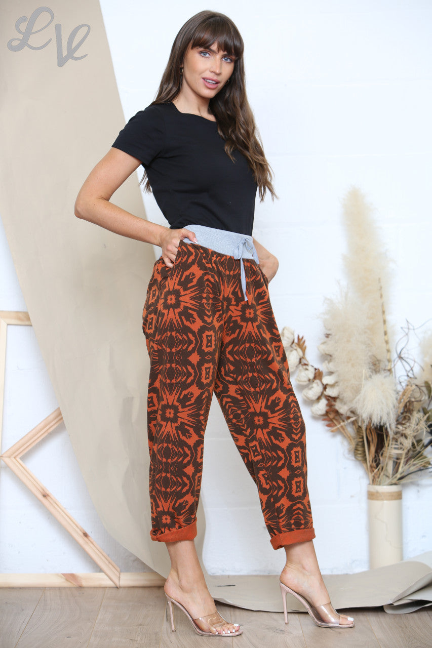 Dames Bedrukte Joggingbroek Met Grijze Tailleband Roest