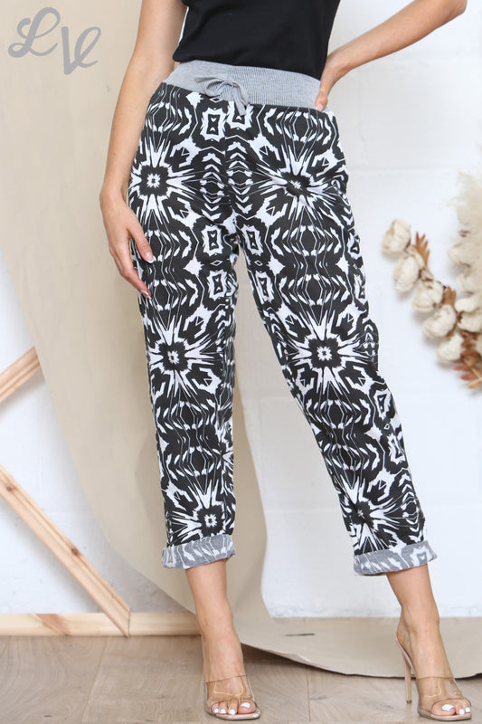 Dames Grote Maten Bedrukte Joggingbroek Met Grijze Tailleband Wit