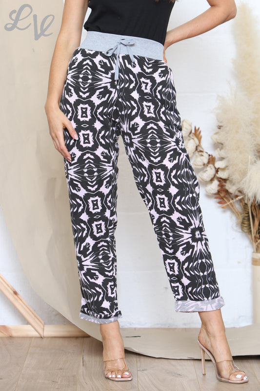 Bedrukte joggingbroek voor dames met grijze tailleband stofroze