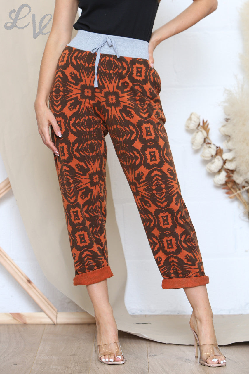Dames Bedrukte Joggingbroek Met Grijze Tailleband Roest