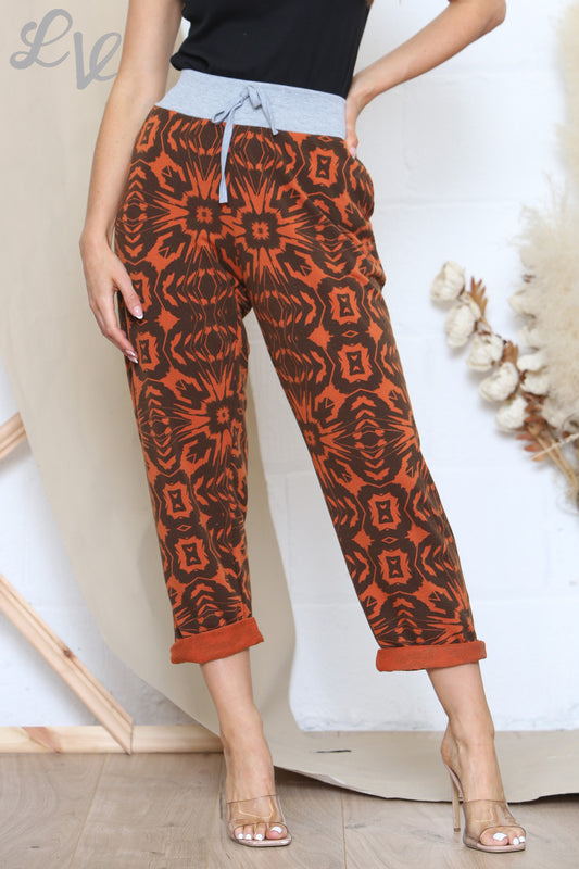 Dames Plus Size Bedrukte Joggingbroek Met Grijze Tailleband Roest