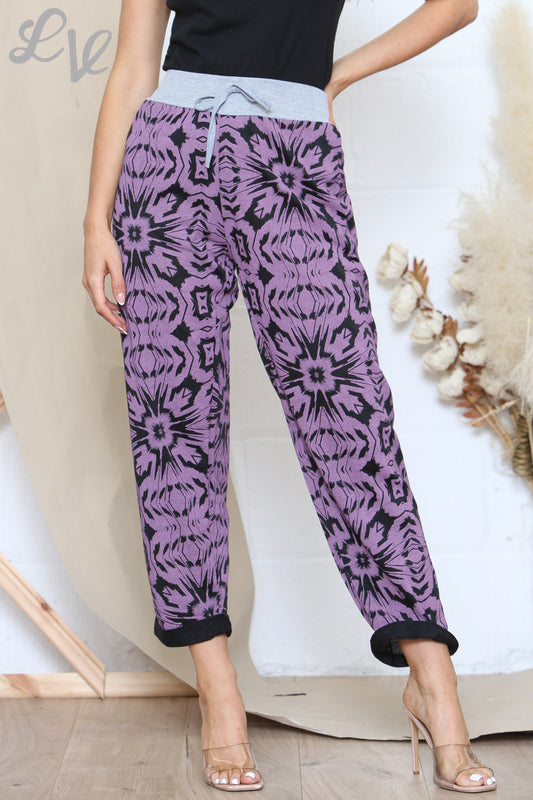 Dames Plus Size Bedrukte Joggingbroek Met Grijze Tailleband Mauve