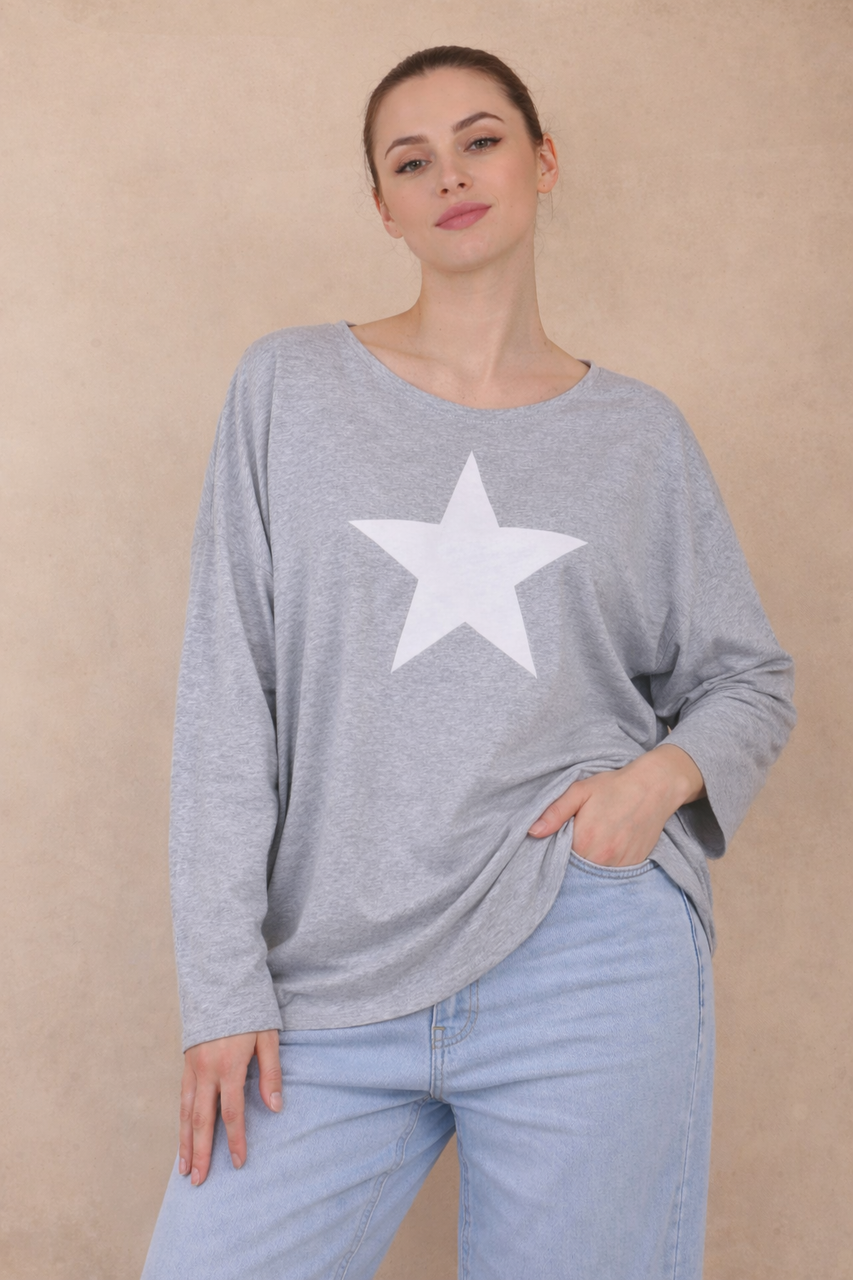 T-shirt met lange mouwen en sterrenprint - Grijs