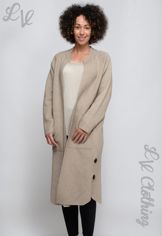 Stone waterfall cardigan with side pockets and long sleeves, open front