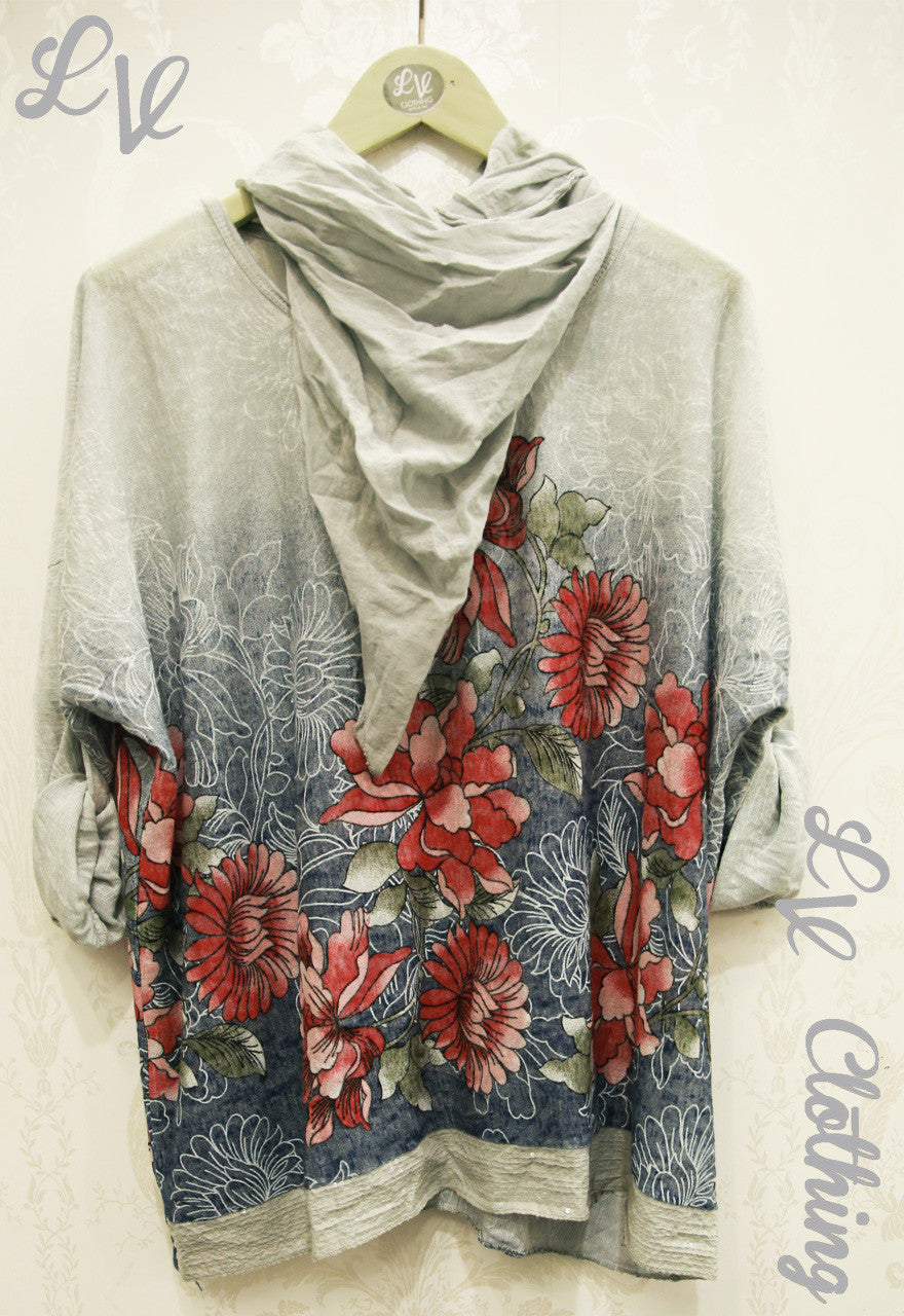 Ladies Flower Print Top with Embellished Hem and Scarf £10.99