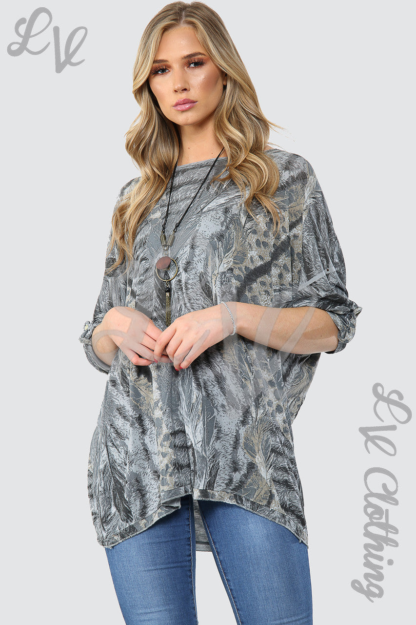 Dames Bovenstuk Met Mixprint En Ketting Grijs Prijs per eenheid £9,99