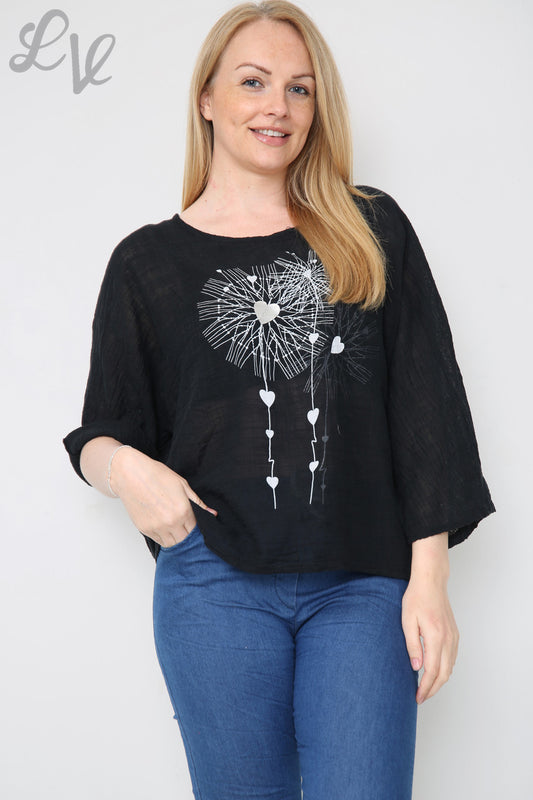 Ladies Dandelion Heart Top Black Unit Price £7.99