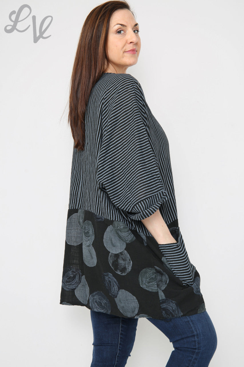 Ladies Stripes & Circles Print Top Black Unit Price £8.99
