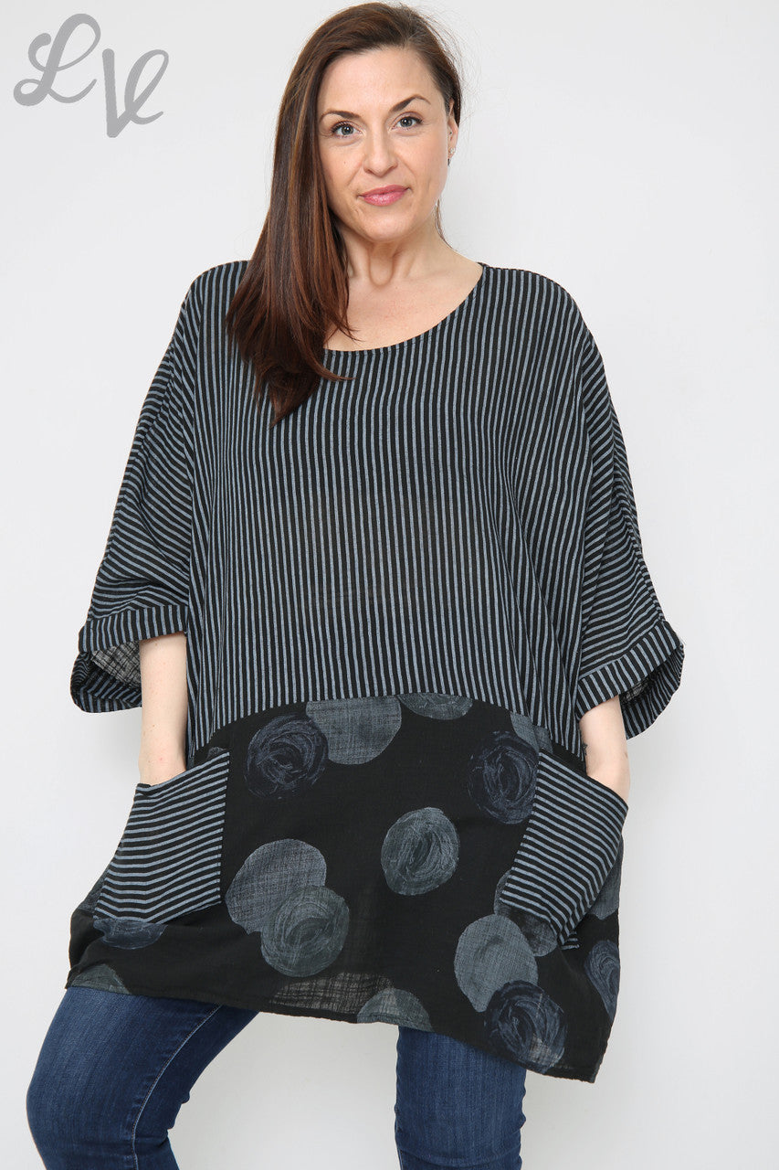 Ladies Stripes & Circles Print Top Black Unit Price £8.99