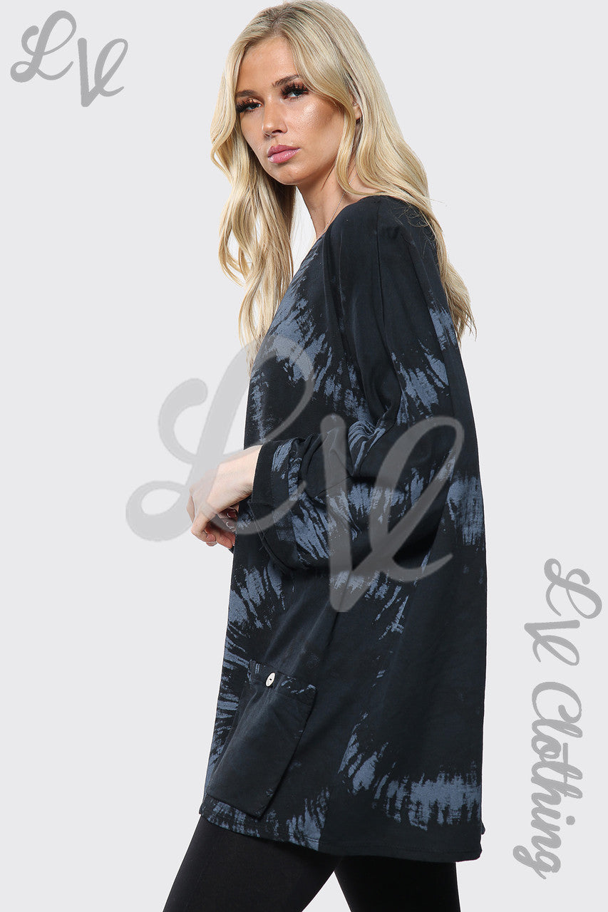 Dames Tie Dye Print Ruimvallende Top Zwart Eenheidsprijs € 8,99