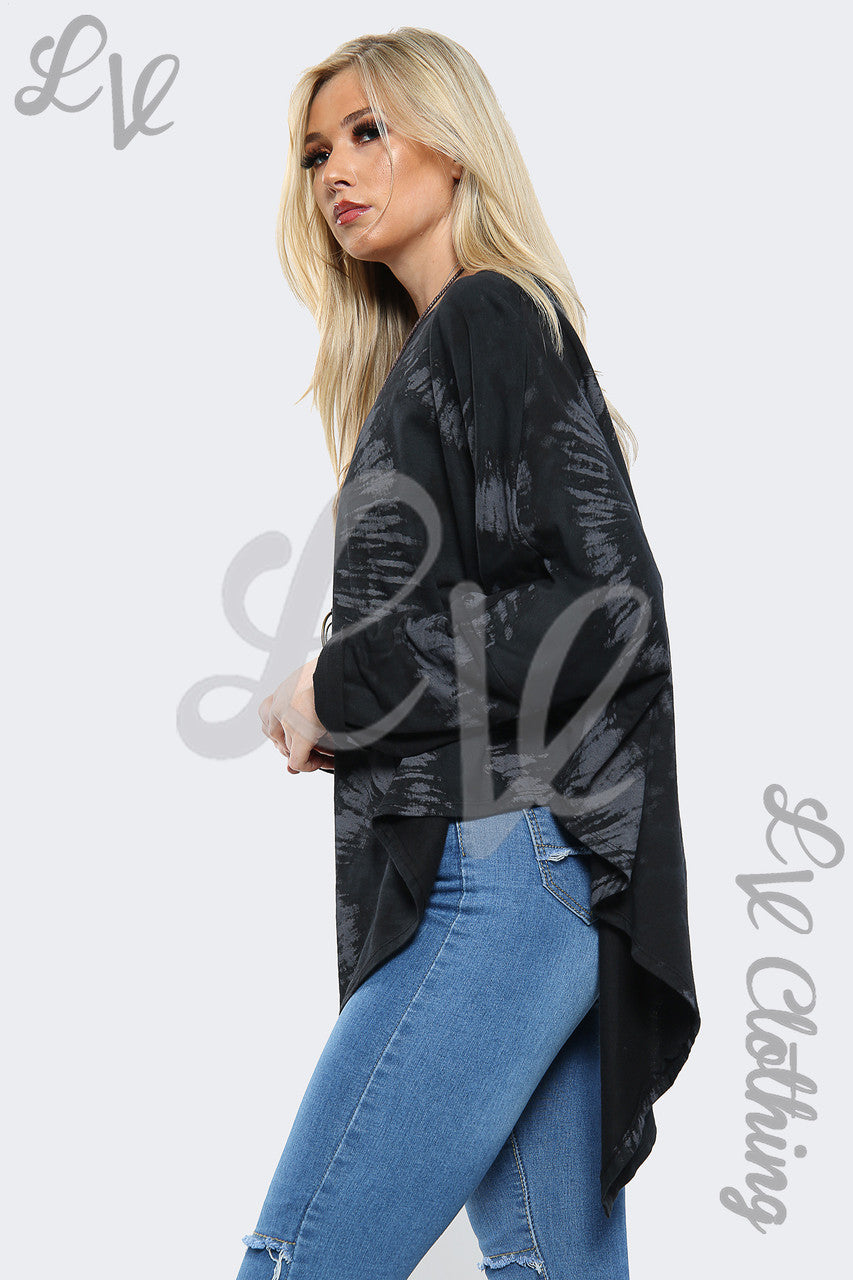 Dames Acid Wash Top Met V-Hals Zwart - Stukprijs €8,99
