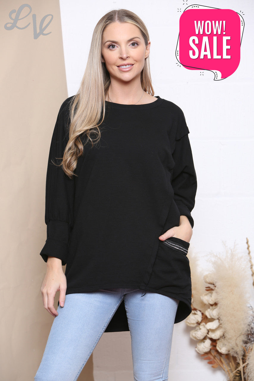 Dames Glitter Zak Sweatshirt Top Zwart