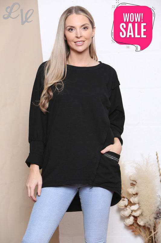Dames Glitter Zak Sweatshirt Top Zwart