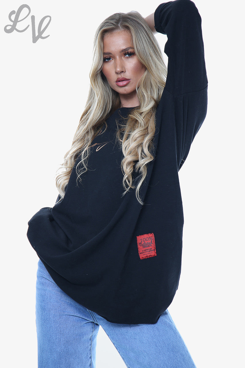Dames Love Script Sweatshirt Top Zwart Prijs per eenheid € 11,99