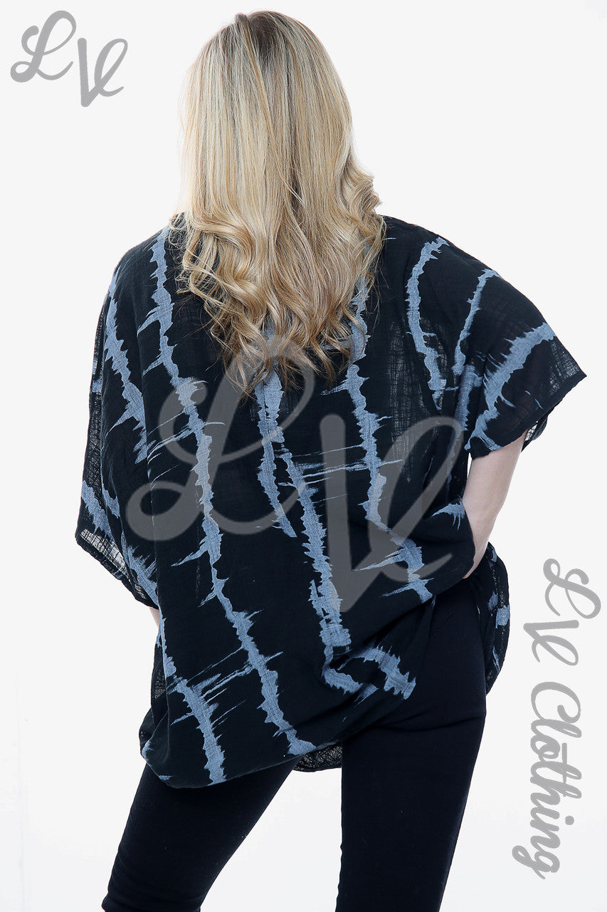 Ladies Tie Dye Print Floaty Top Black Unit Price £14.99