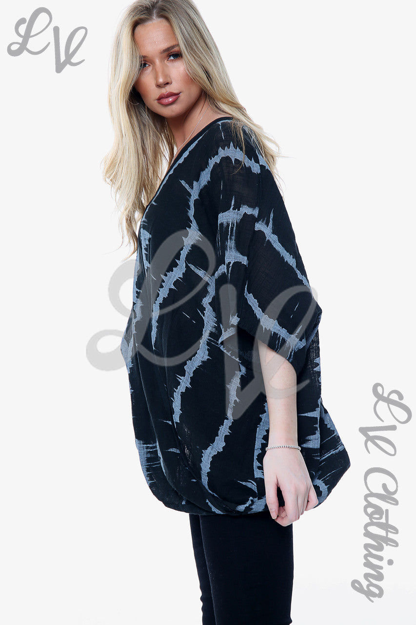 Ladies Tie Dye Print Floaty Top Black Unit Price £14.99