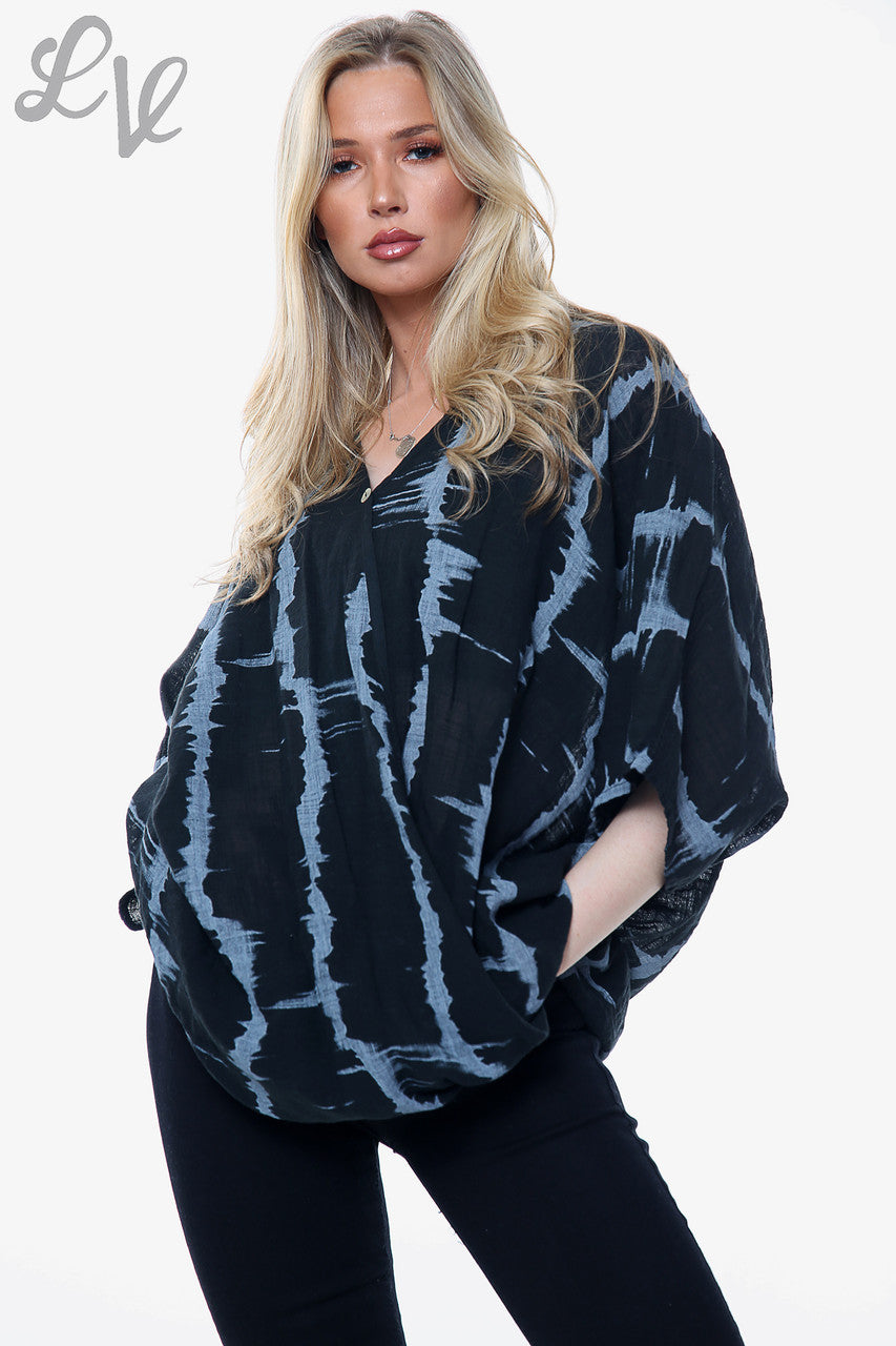 Ladies Tie Dye Print Floaty Top Black Unit Price £14.99
