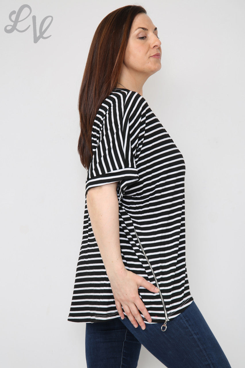 Dames Gestreept Topje met Korte Mouwen Zwart Prijs WAS €8,99 NU €5