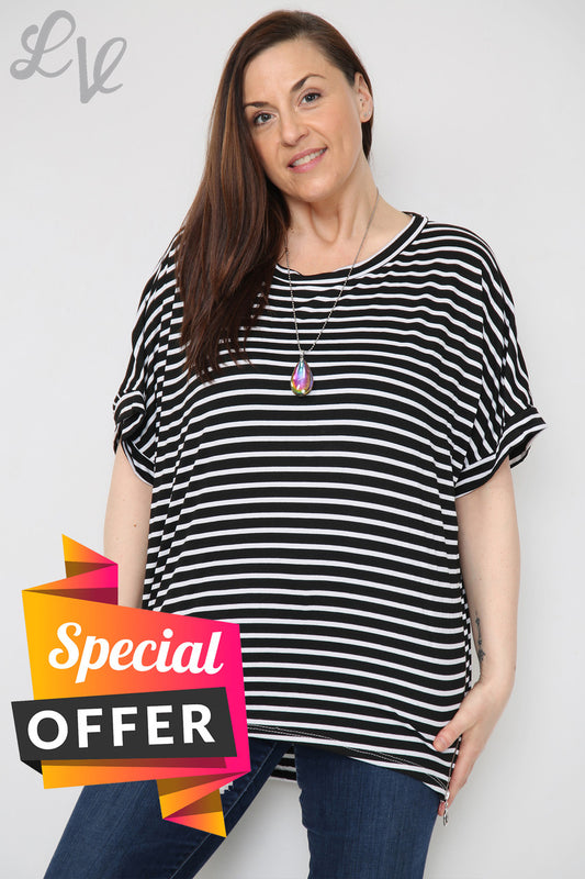 Ladies Short Sleeve Striped Top Black Unit Price WAS £8.99 NOW £5