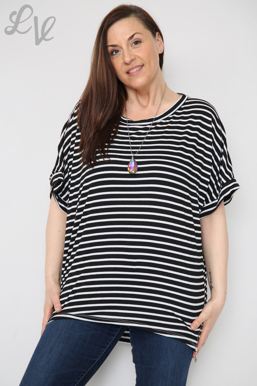 Dames Gestreept Topje met Korte Mouwen Zwart Prijs WAS €8,99 NU €5