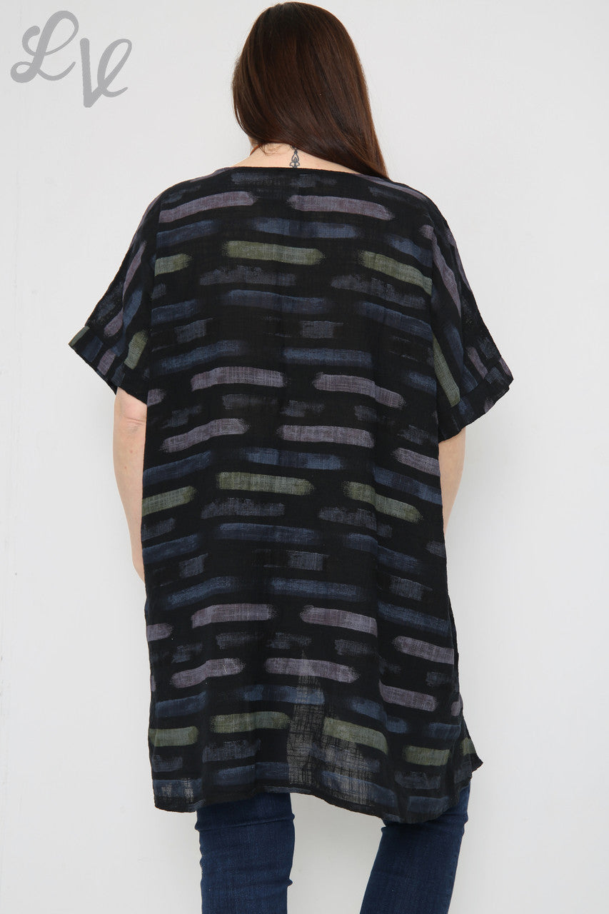 Dames T-shirt met strepenprint en asymmetrische zoom zwart Eenheidsprijs € 8,99
